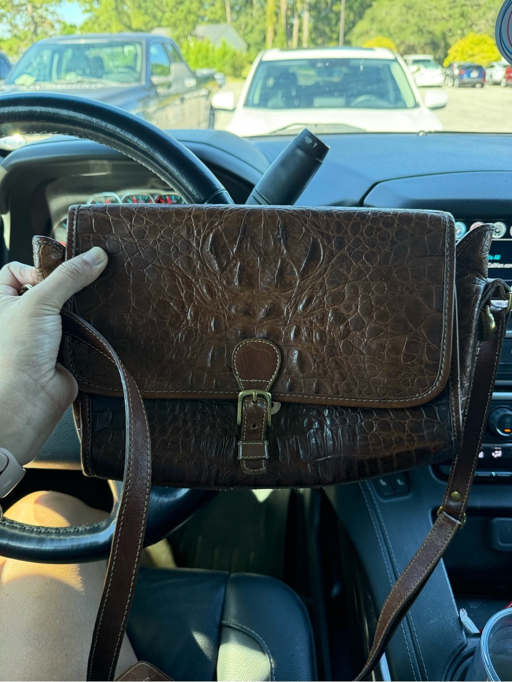 Brahmin Brown Croc-Embossed Leather Messenger Bag